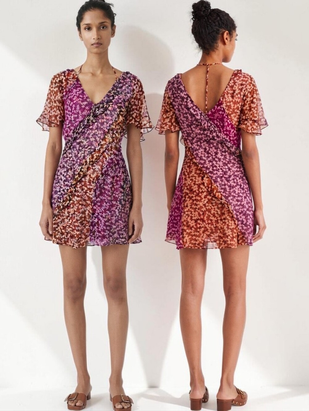 ANTHROPOLOGIE Soft Floral Printed Mini Dress - Size XS